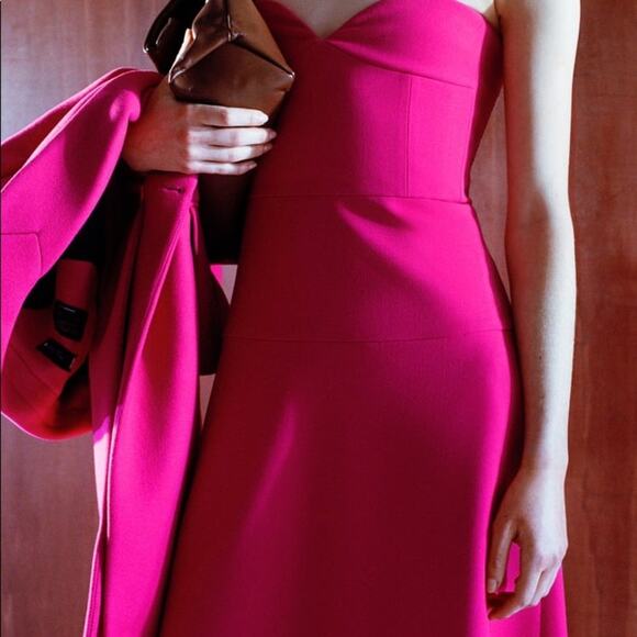 ZARA BLOGGER FAVORITE BUSTIER MIDI DRESS FUCHSIA - Picture 9 of 16